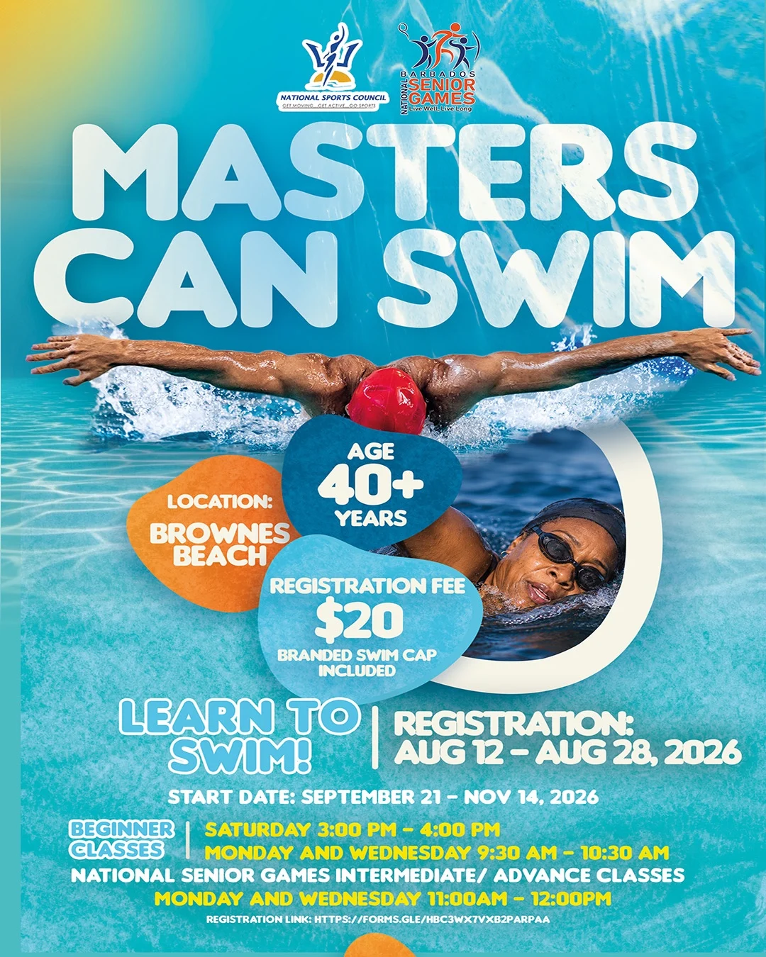 Barbados National Senior Games Masters Can Swim 2026 - Learn to Swim, age 40+, Brownes Beach